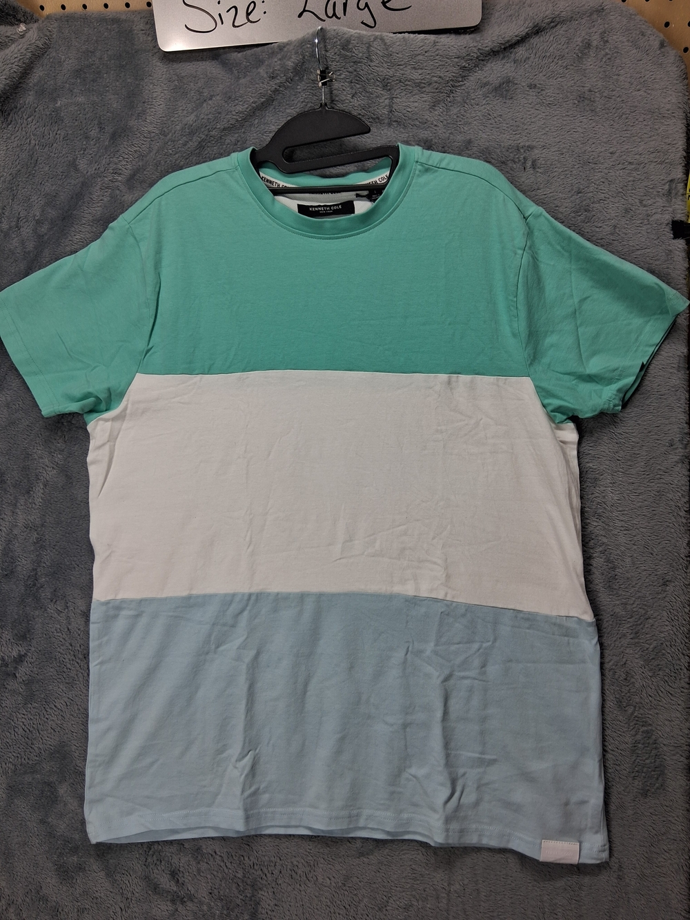 Kenneth Cole Colorblock Crew Neck Shirt in Mint, White & Light Blue NWT